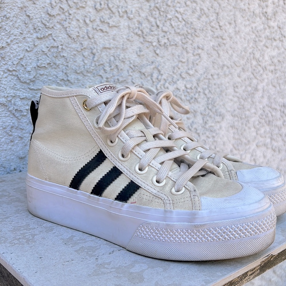 Adidas Nizza Cream Platform Sneakers Laced Up Shoes Women’s 6 Distressed Boho